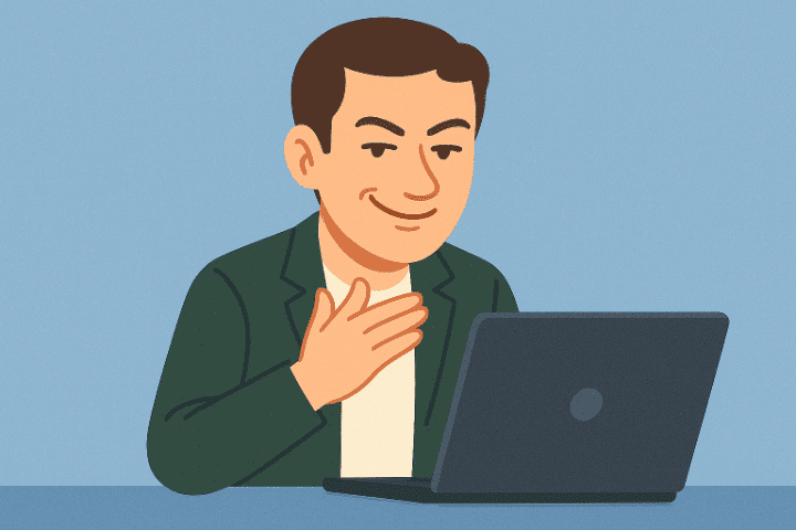 にやりと笑う男性