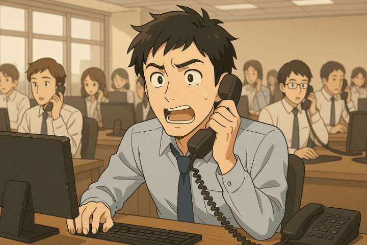 テレアポで焦っている男性