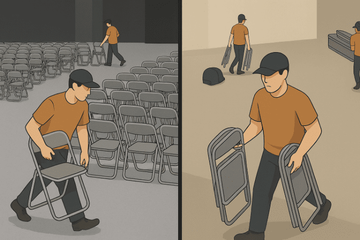 ライブ会場設営と解体のシーン