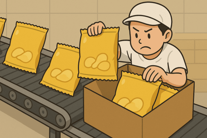 お菓子の箱詰めしている人