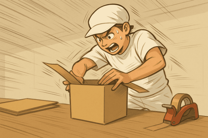 段ボールを組み立てる人