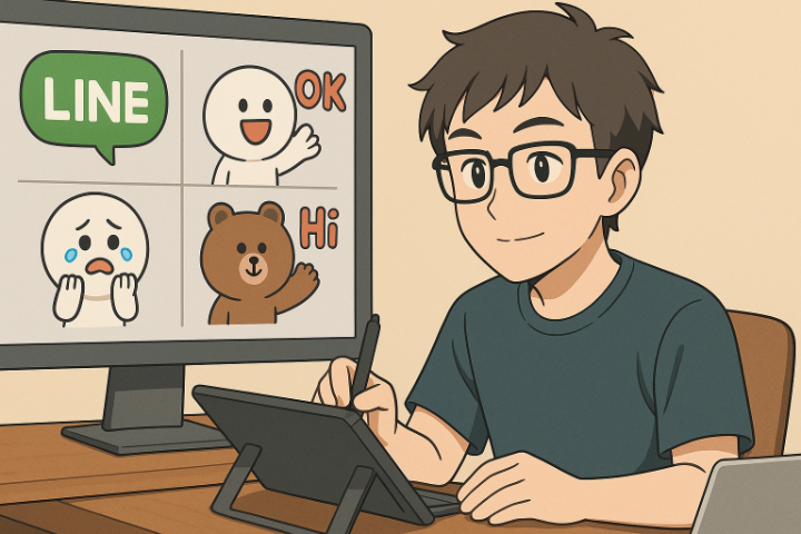 LINEスタンプ制作シーンのイメージ