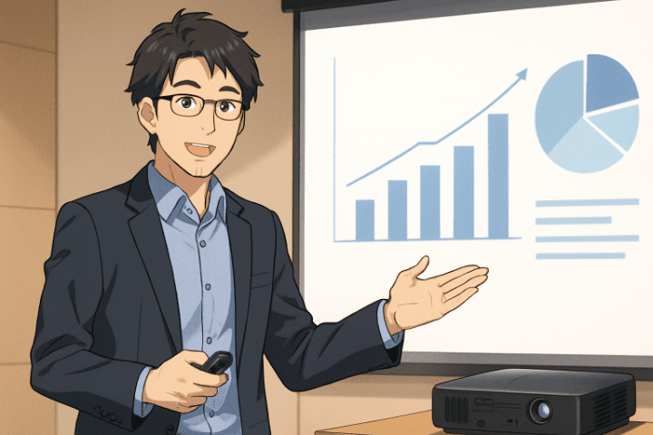 男性がセミナー講師をしているところ